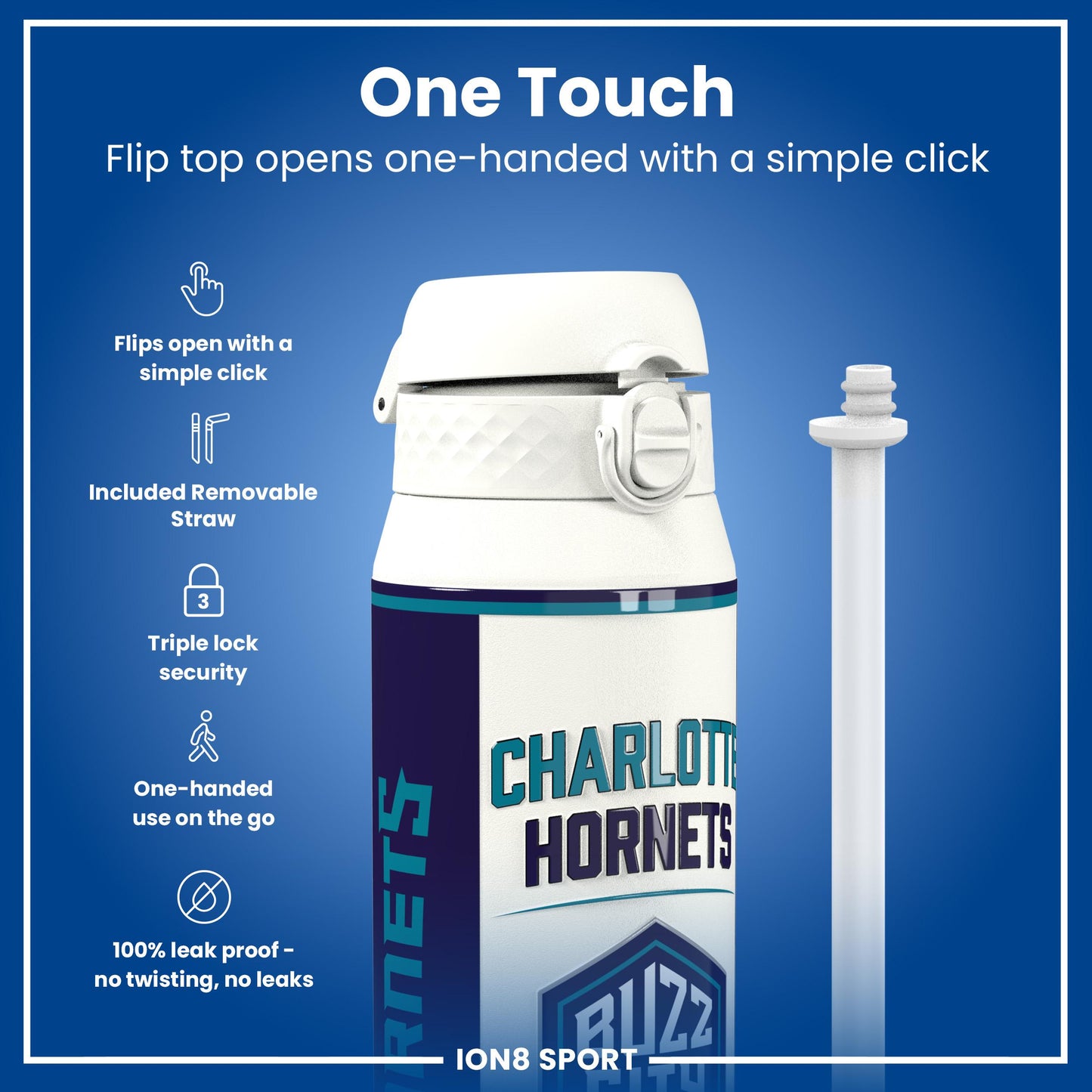 NBA x Ion8 Sports, Insulated Bottle, Charlotte Hornets, 750ml (24oz)