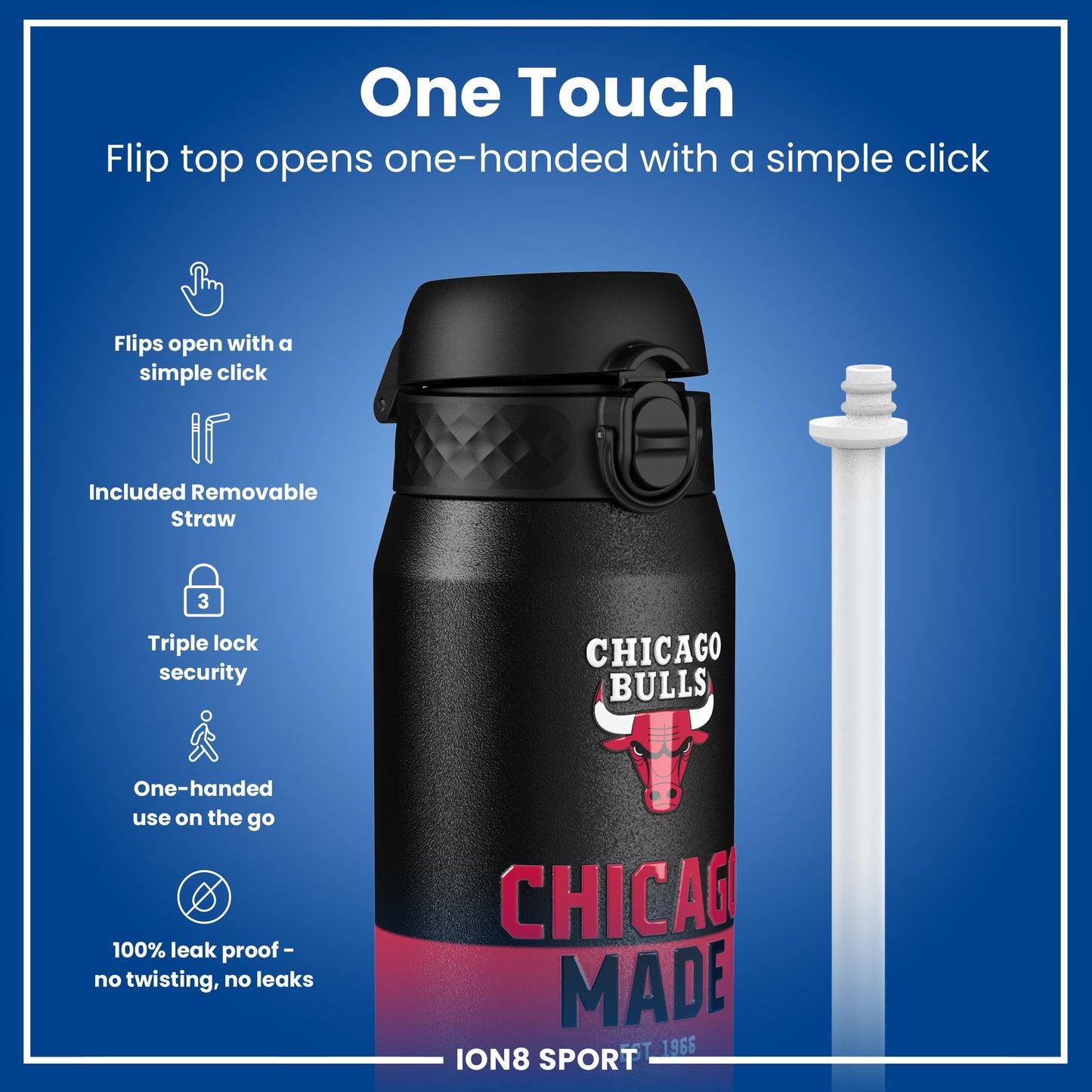 NBA x Ion8 Sports, Insulated Bottle, Chicago Bulls, 750ml (24oz)