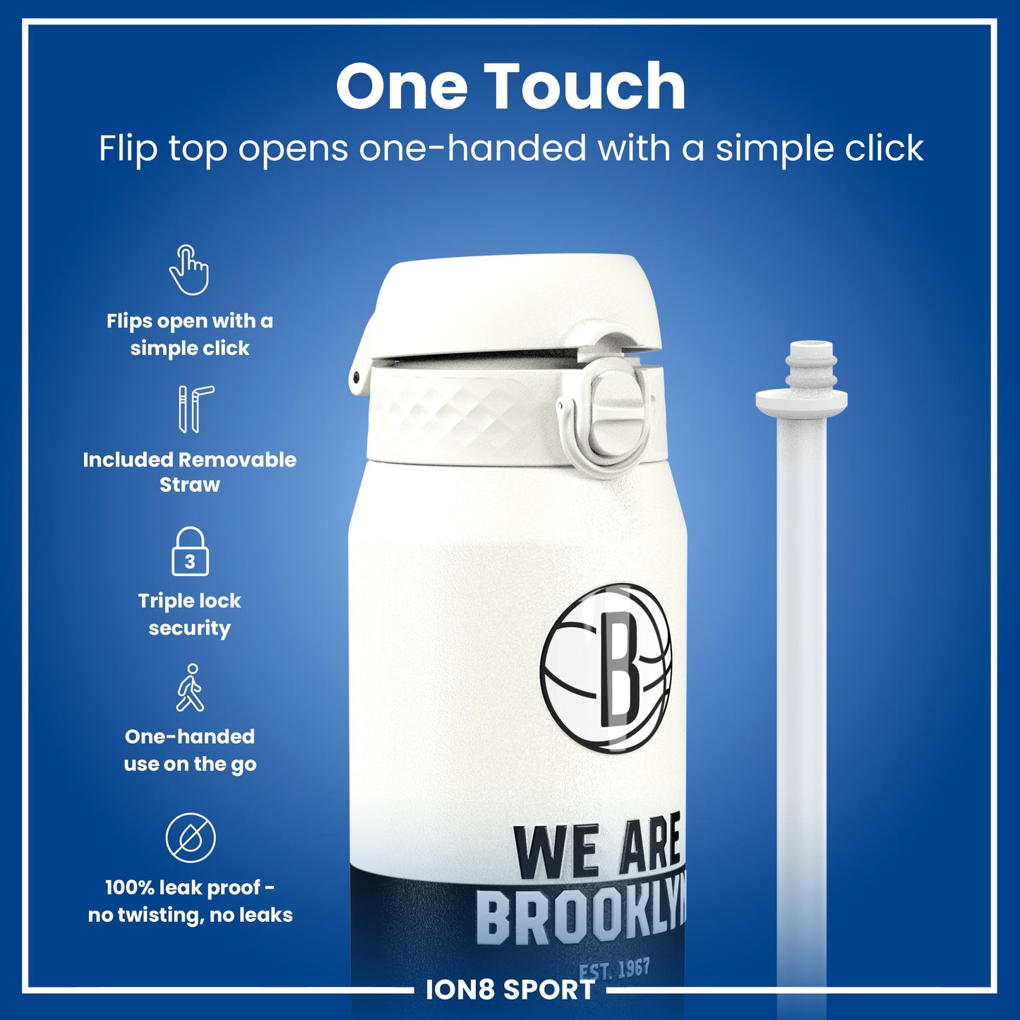 NBA x Ion8 Sports, Insulated Bottle, Brooklyn Nets, 750ml (24oz)