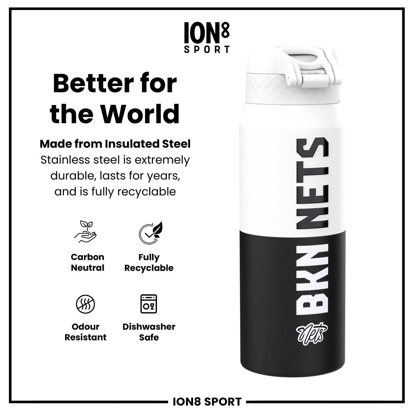 NBA x Ion8 Sports, Insulated Bottle, Brooklyn Nets, 750ml (24oz)