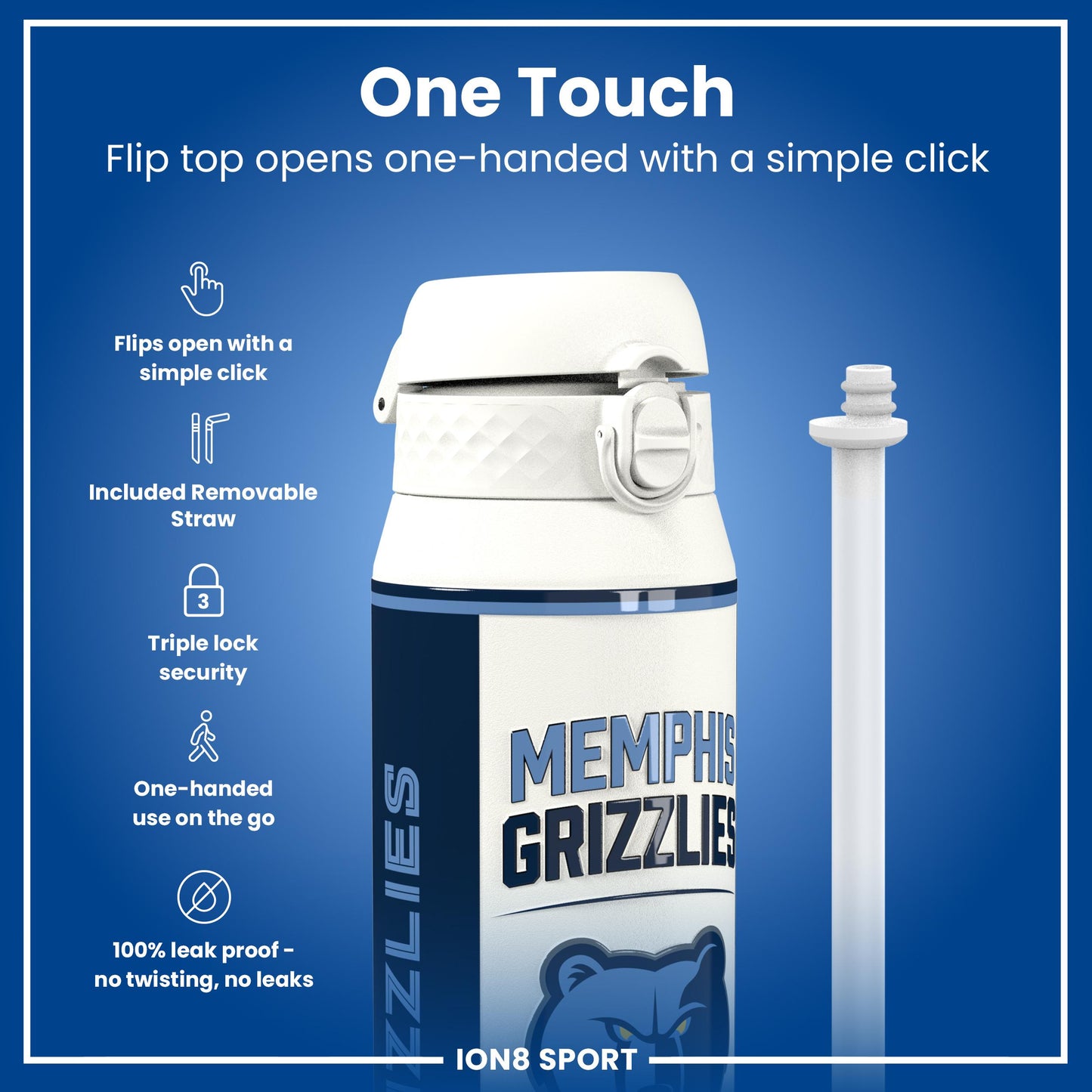 NBA x Ion8 Sports, Insulated Bottle, Memphis Grizzlies, 750ml (24oz)