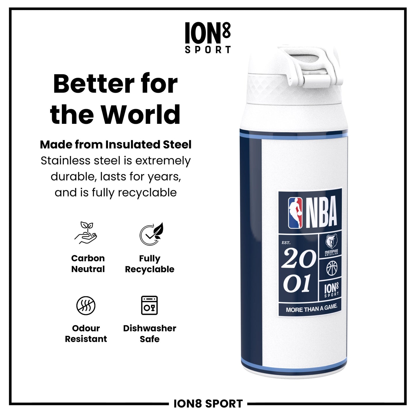 NBA x Ion8 Sports, Insulated Bottle, Memphis Grizzlies, 750ml (24oz)