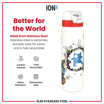 Tom Gates x Ion8 Water Bottle, Stainless Steel, Classic Monsters, 600ml (20oz)