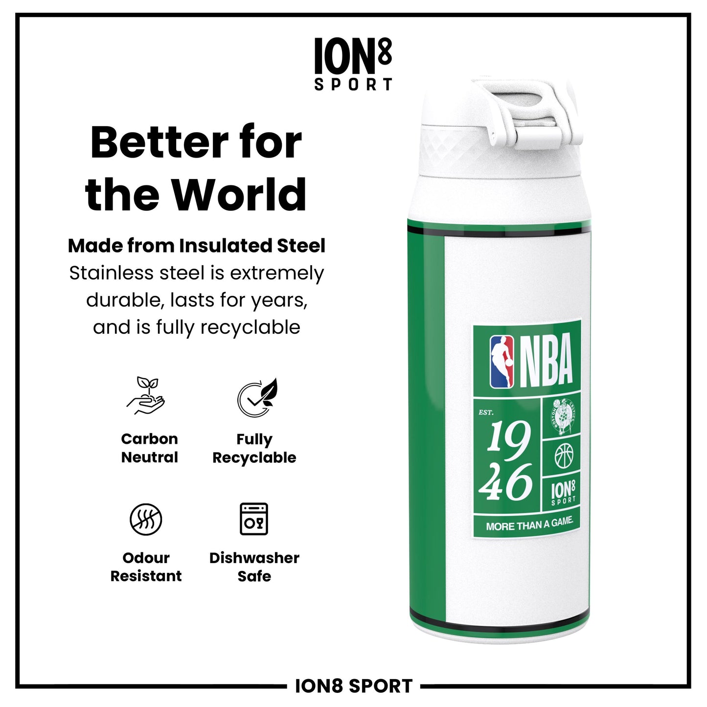 NBA x Ion8 Sports, Insulated Bottle, Boston Celtics, 750ml (24oz)