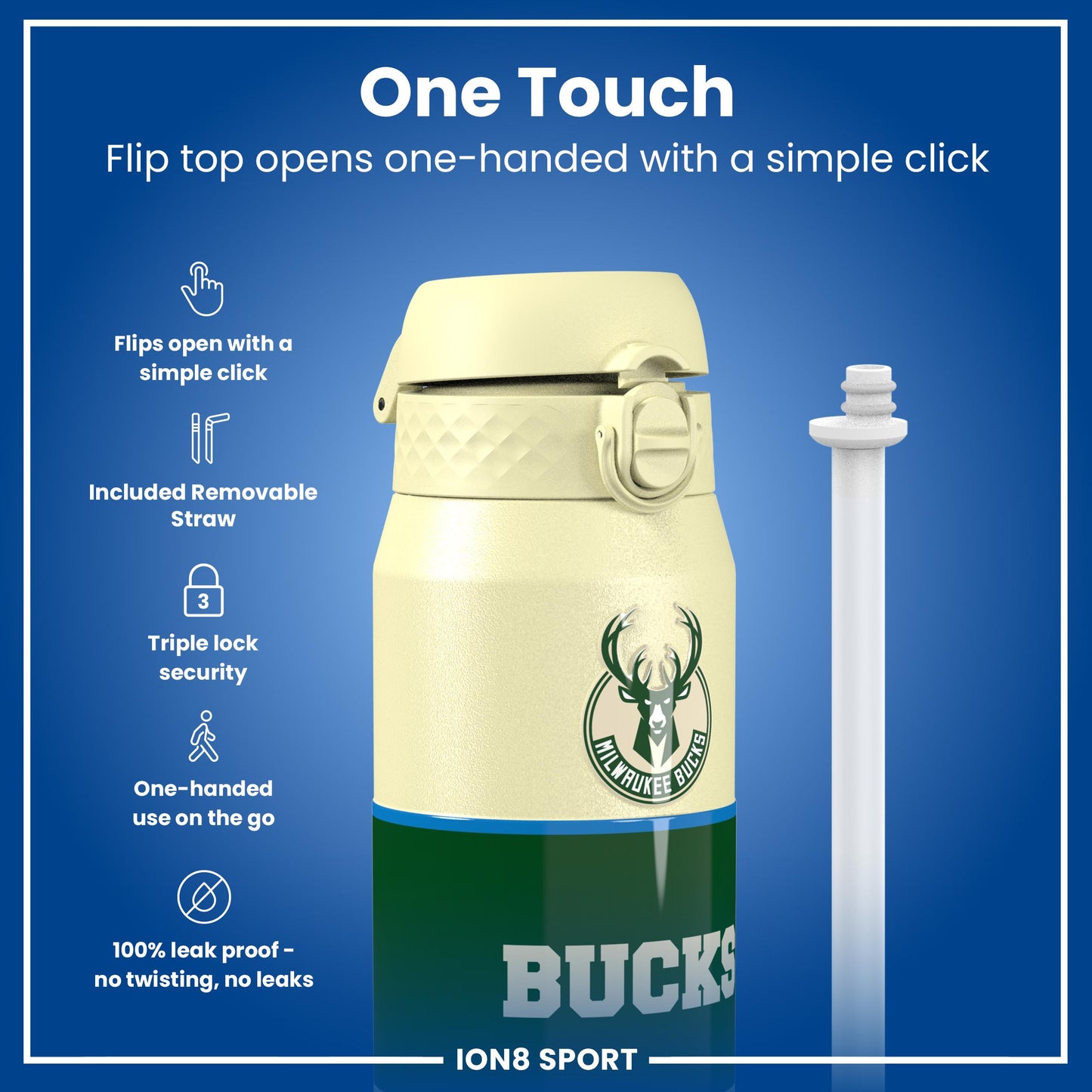 NBA x Ion8 Sports, Insulated Bottle, Milwaukee Bucks, 750ml (24oz)