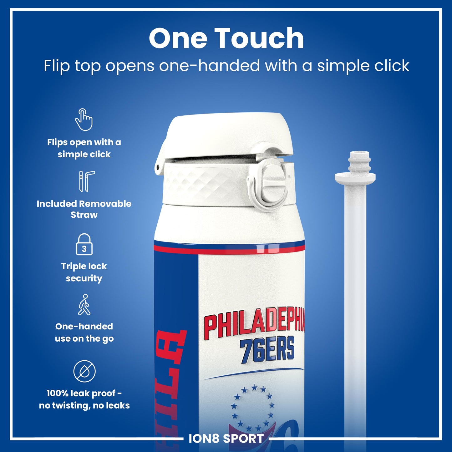 NBA x Ion8 Sports, Insulated Bottle, Philadelphia 76ers, 750ml (24oz)