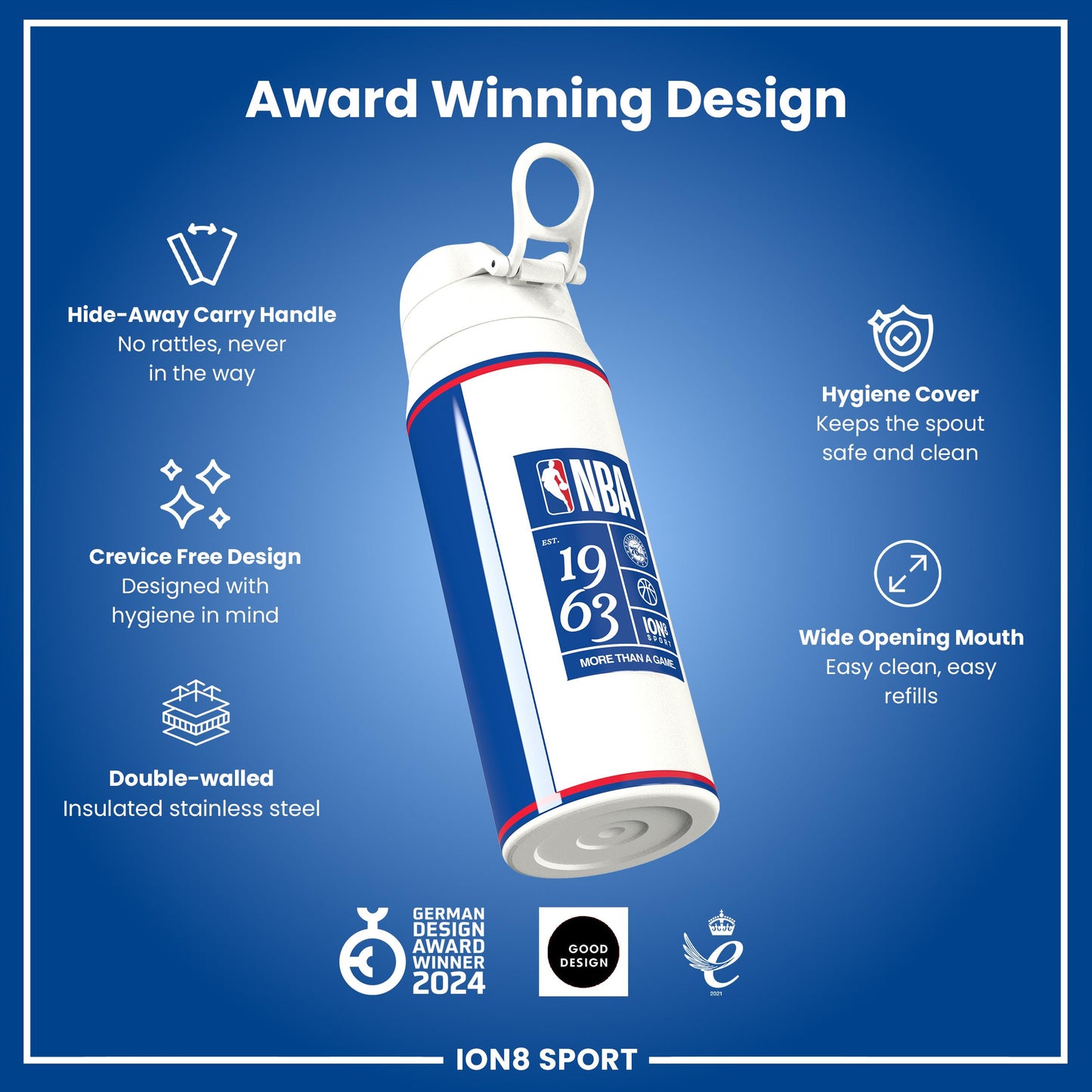 NBA x Ion8 Sports, Insulated Bottle, Philadelphia 76ers, 750ml (24oz)