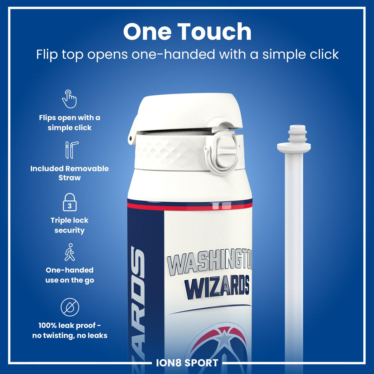 NBA x ION8, Insulated Steel Bottle, D.C Wizards, 750ml (24oz)