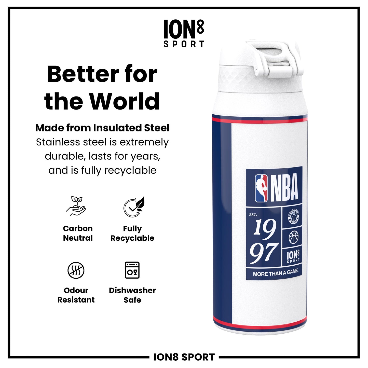 NBA x Ion8 Sports, Insulated Bottle, D.C Wizards, 750ml (24oz)
