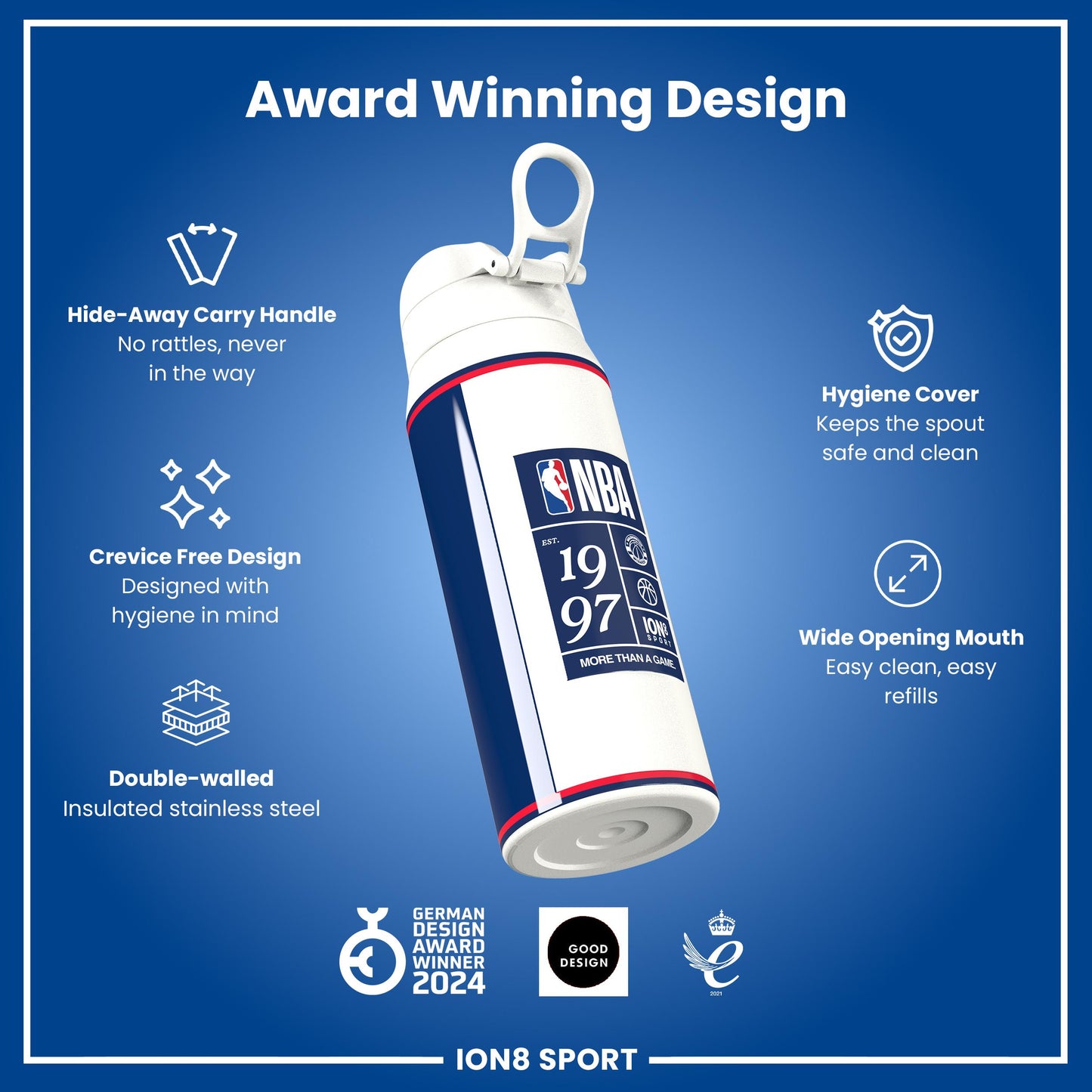 NBA x Ion8 Sports, Insulated Bottle, D.C Wizards, 750ml (24oz)
