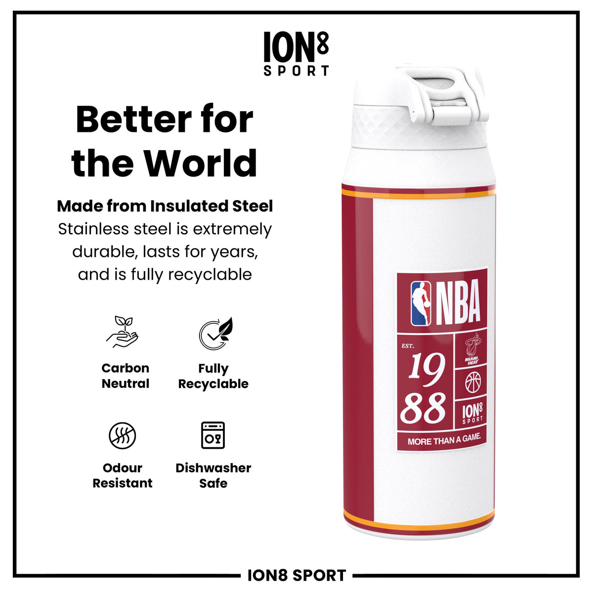 NBA x ION8, Insulated Steel Bottle, Miami Heat, 750ml (24oz)