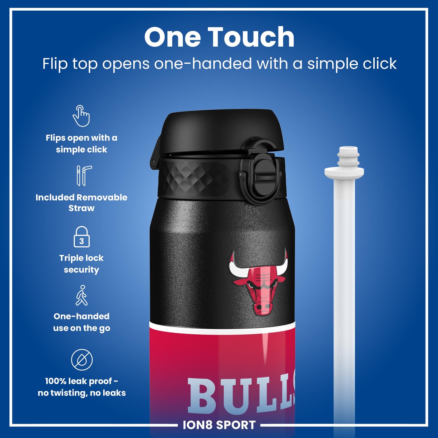 NBA x Ion8 Sports, Insulated Bottle, Chicago Bulls, 750ml (24oz)