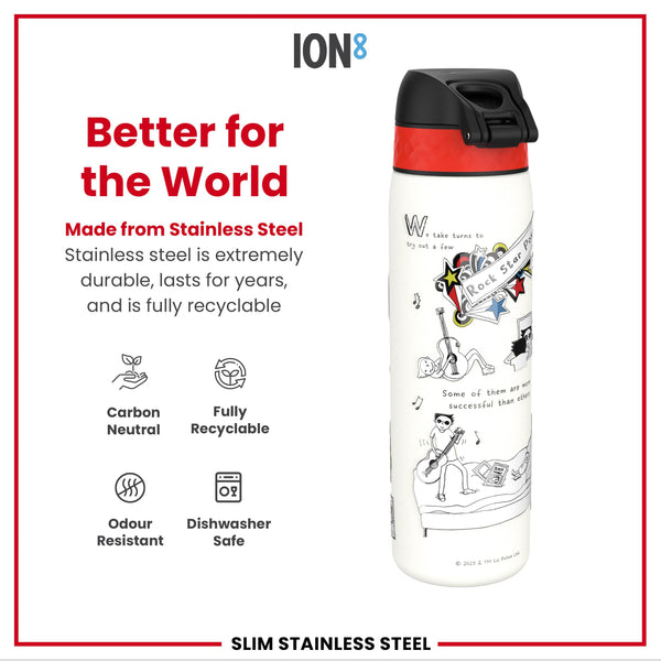 Tom Gates x ION8 Water Bottle, Stainless Steel, Rockstar, 600ml (20oz)