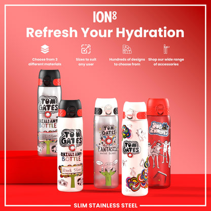 Tom Gates x Ion8 Water Bottle, Stainless Steel, Rockstar, 600ml (20oz)