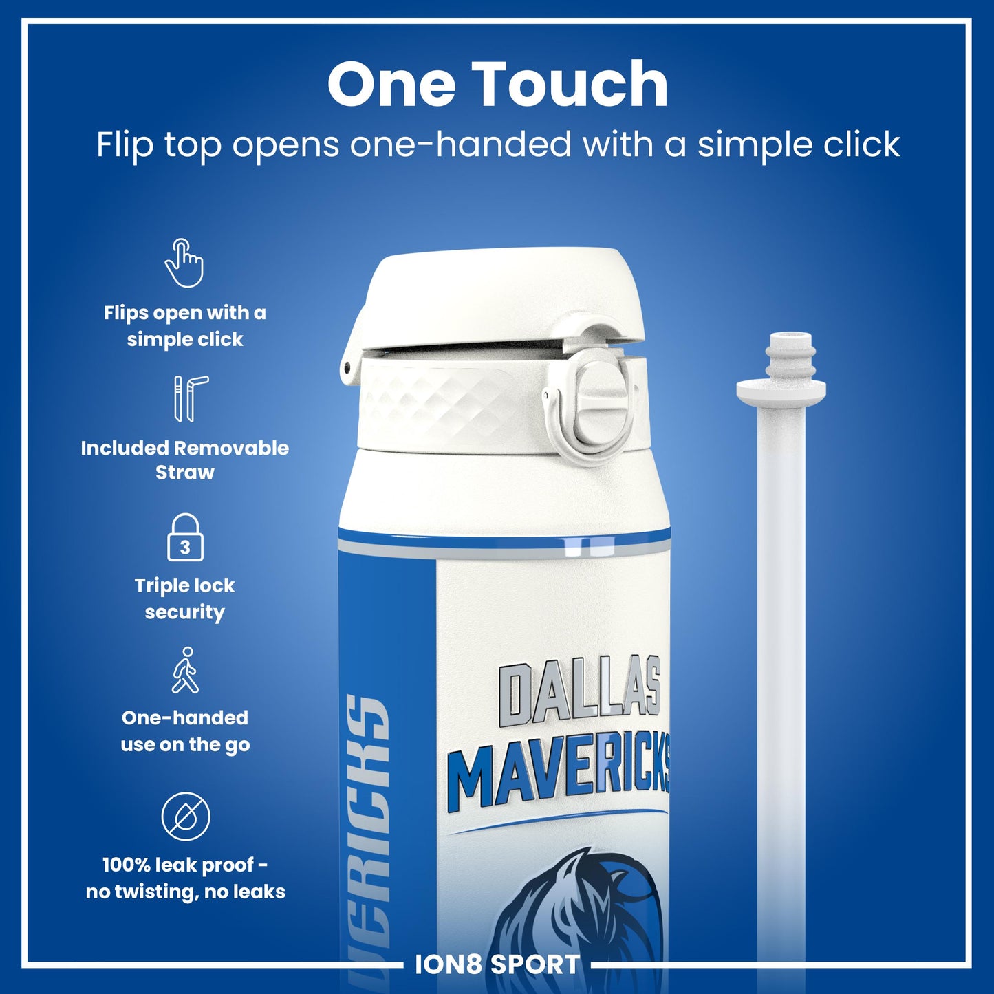 NBA x Ion8 Sports, Insulated Bottle, Dallas Mavericks, 750ml (24oz)