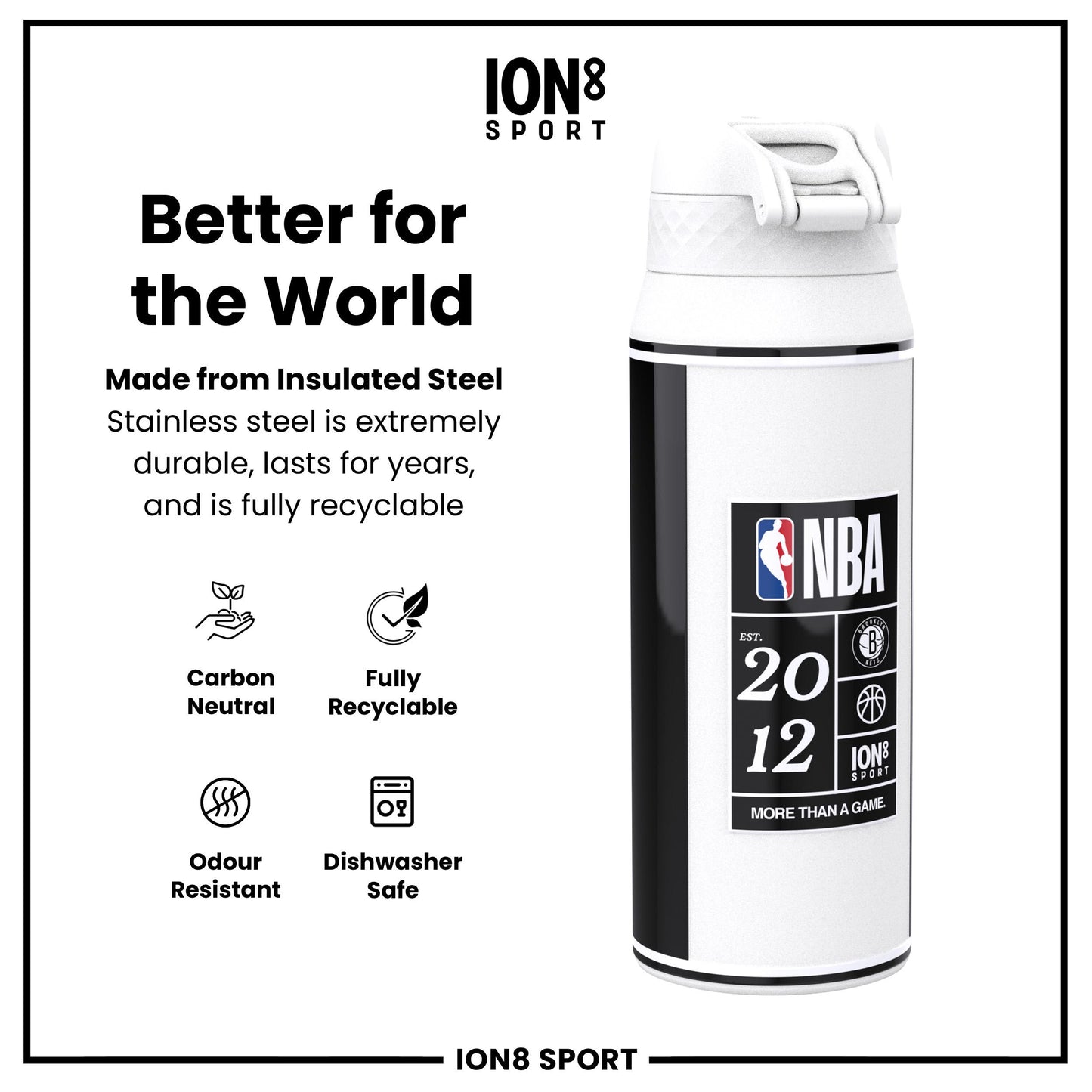 NBA x Ion8 Sports, Insulated Bottle, Brooklyn Nets, 750ml (24oz)