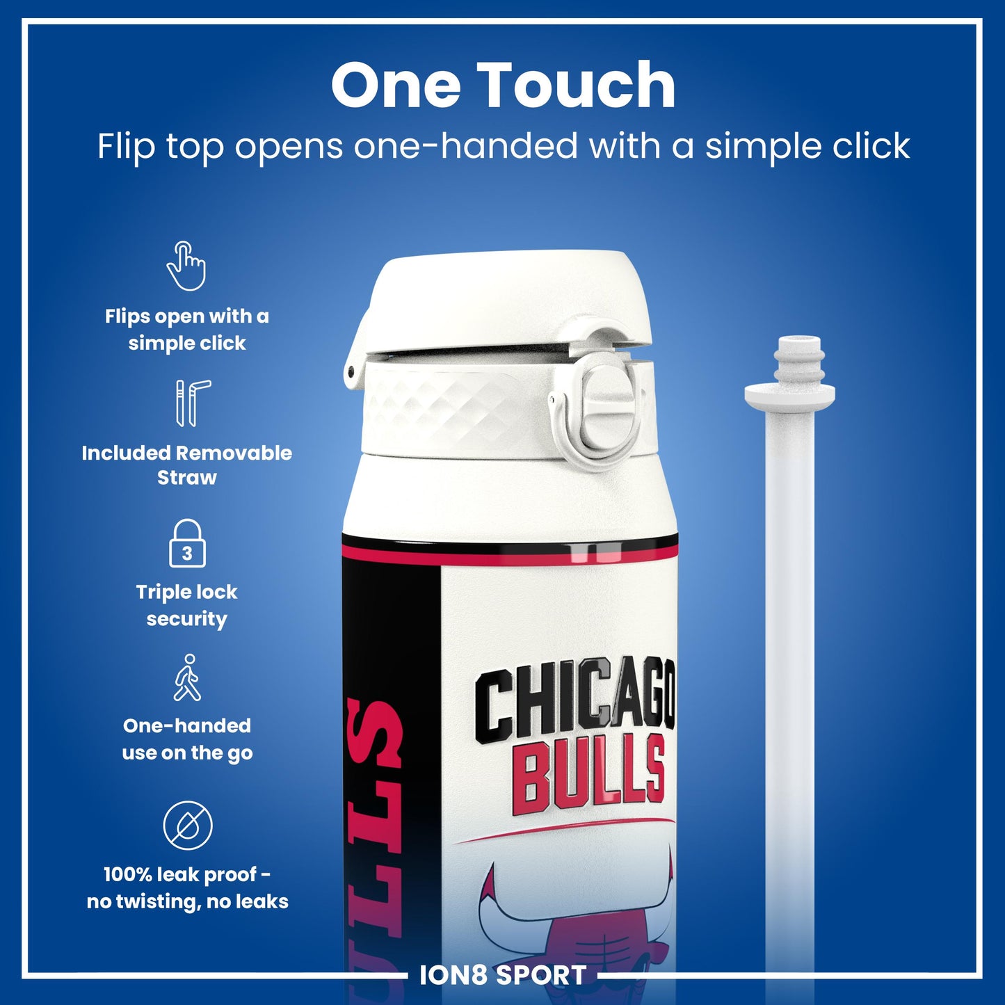 NBA x Ion8 Sports, Insulated Bottle, Chicago Bulls, 750ml (24oz)