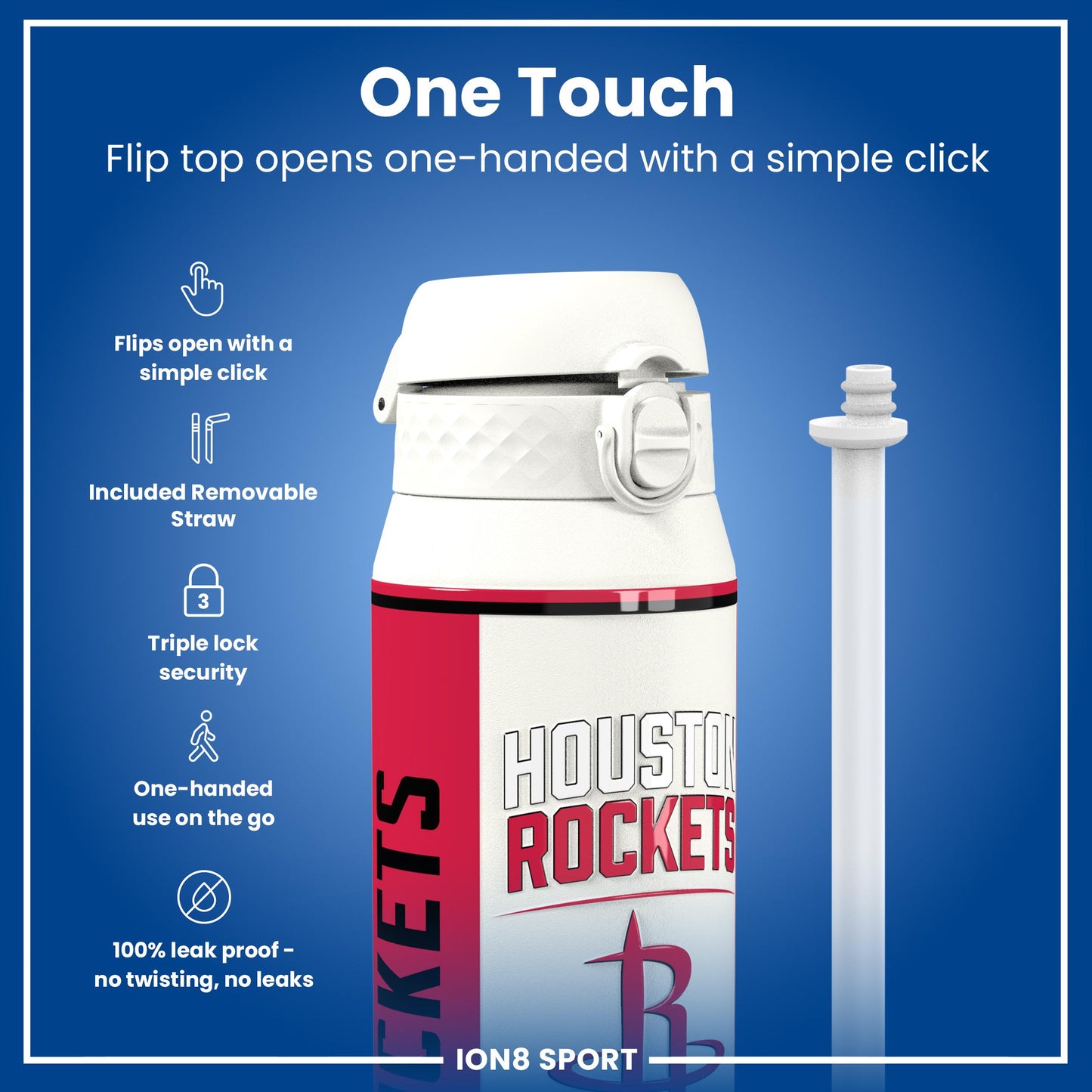 NBA x Ion8 Sports, Insulated Bottle, Houston Rockets, 750ml (24oz)