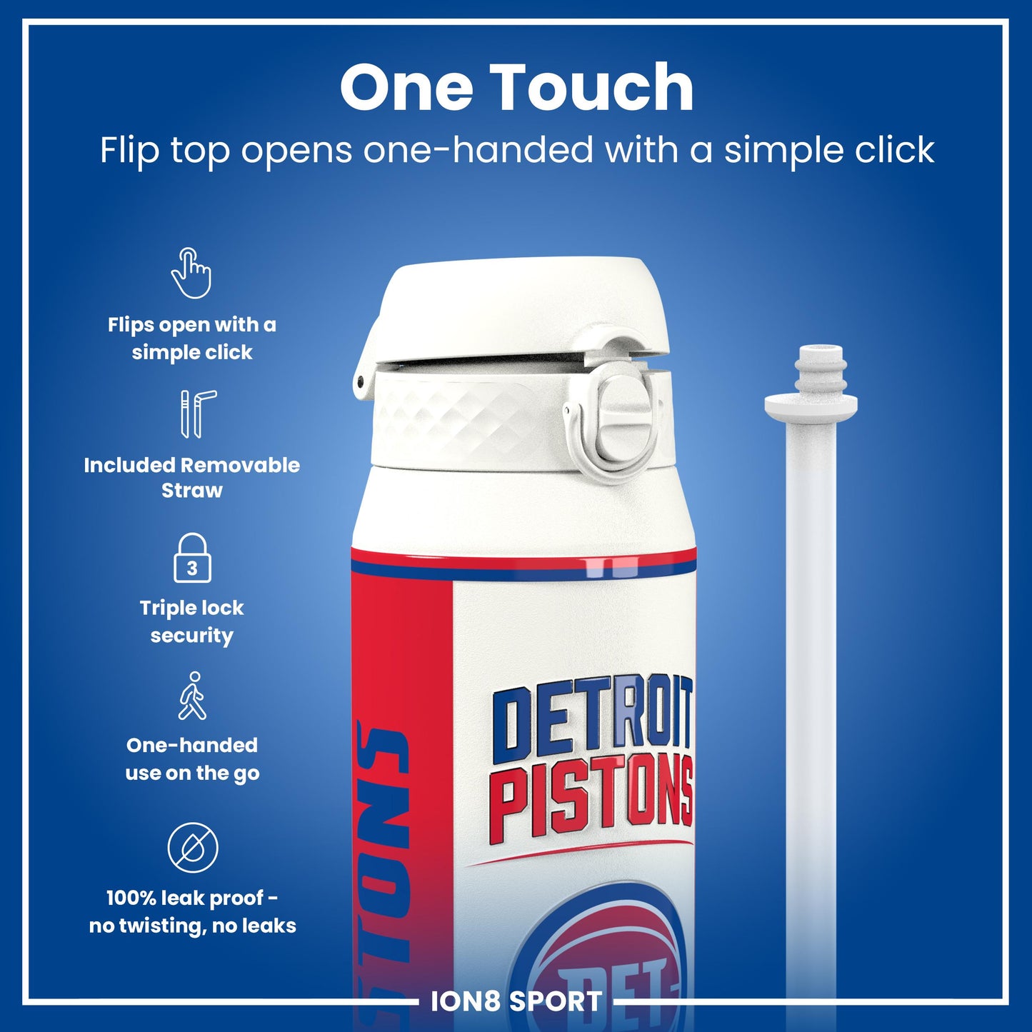 NBA x Ion8 Sports, Insulated Bottle, Detroit Pistons, 750ml (24oz)