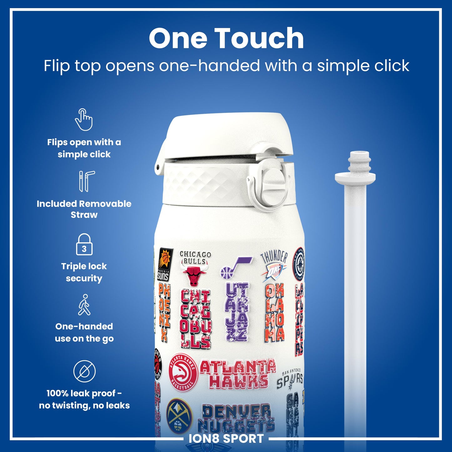 NBA x Ion8 Sports, Insulated Bottle, Patch Logos, 750ml (24oz)