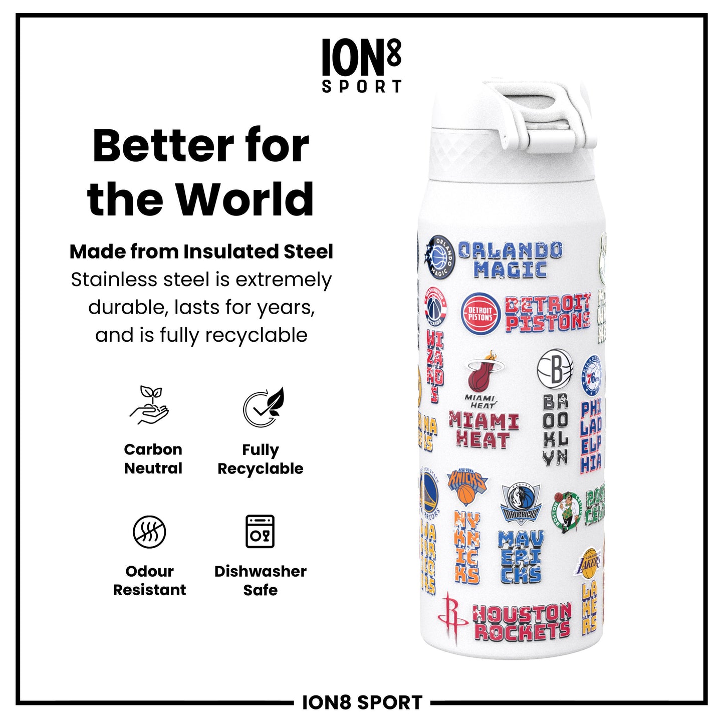 NBA x Ion8 Sports, Insulated Bottle, Patch Logos, 750ml (24oz)
