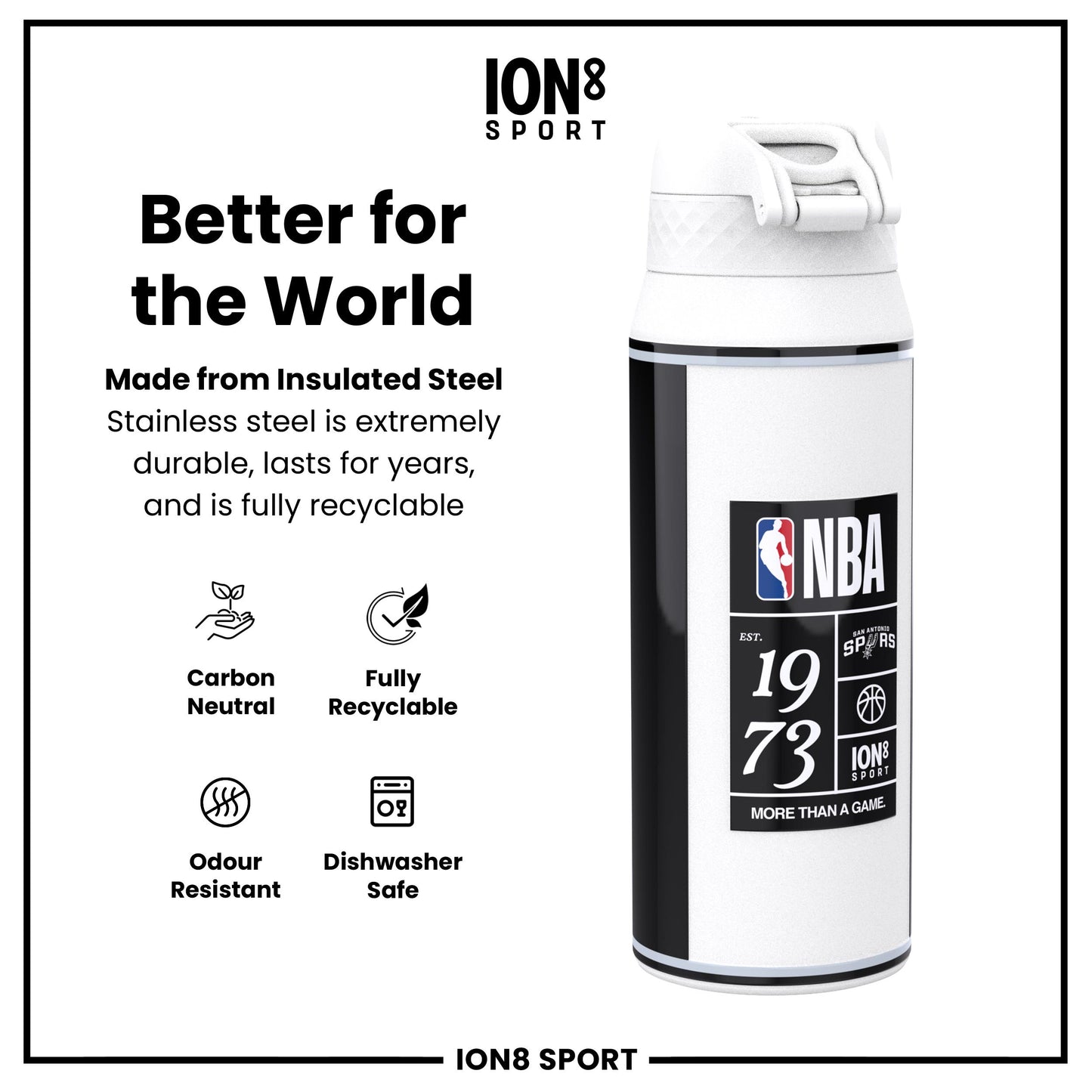 NBA x Ion8 Sports, Insulated Bottle, SA Spurs, 750ml (24oz)