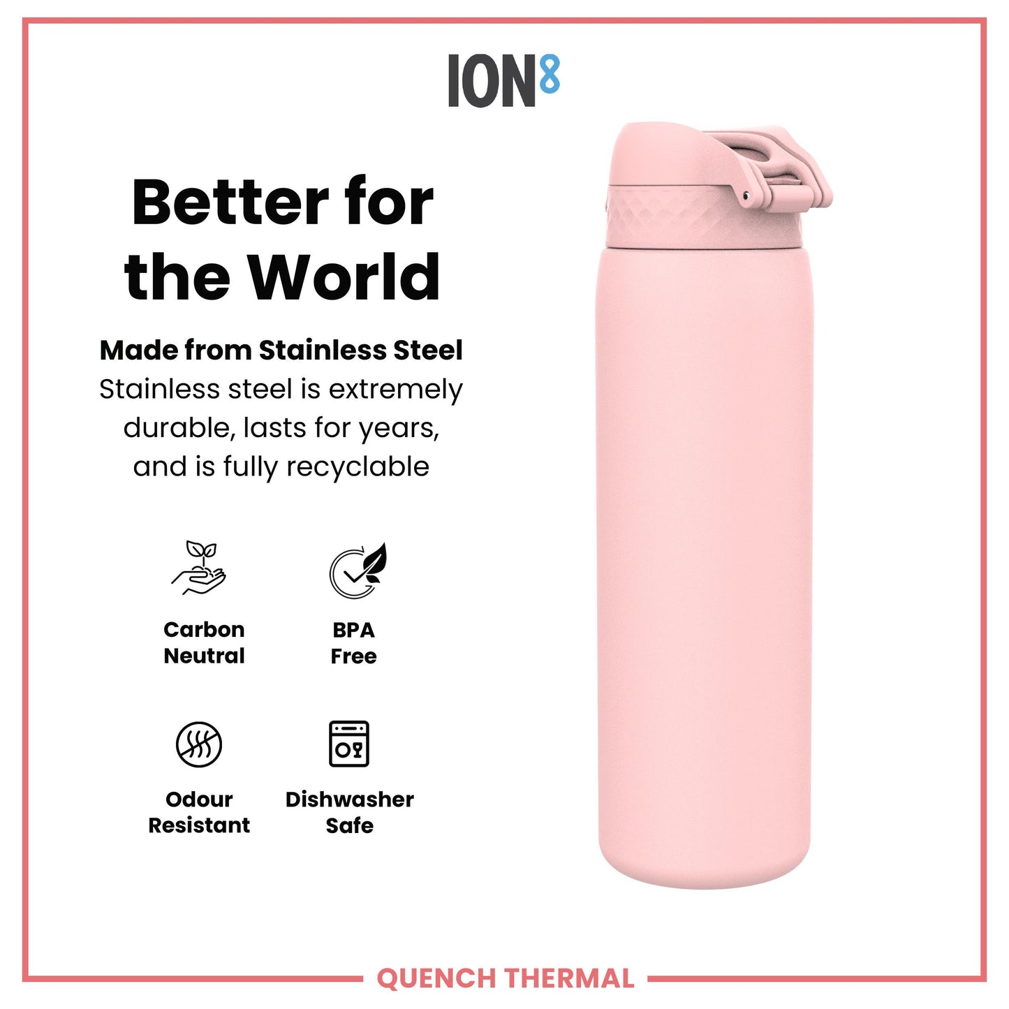 Leak Proof 1 Litre Thermal Water Bottle, Insulated, Rose Quartz, 1L