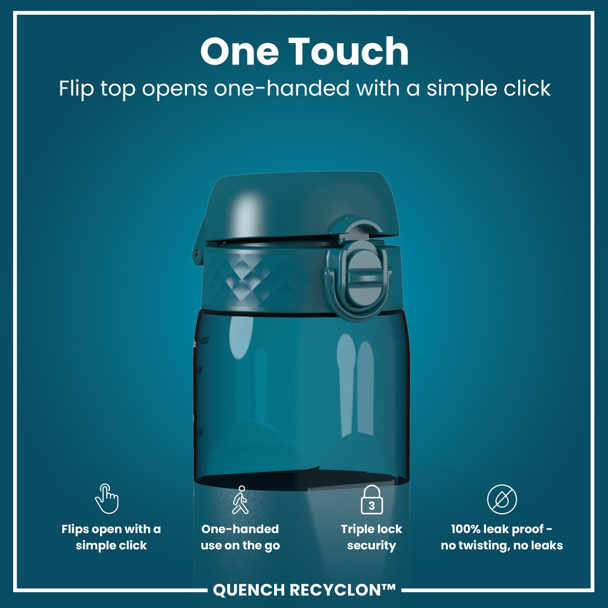 Leak Proof 1 litre Water Bottle, Recyclon, Half-Cut, Teal, 1L
