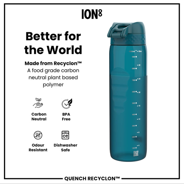 Leak Proof 1 litre Water Bottle, Recyclon, Half-Cut, Teal, 1L