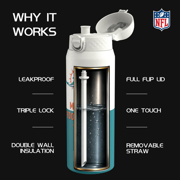 NFL x Ion8 Sports, Insulated Bottle, 50 Series, Miami Dolphins, 750ml (24oz)