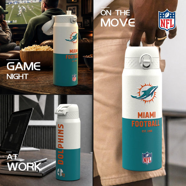 NFL x Ion8 Sports, Insulated Bottle, 50 Series, Miami Dolphins, 750ml (24oz)