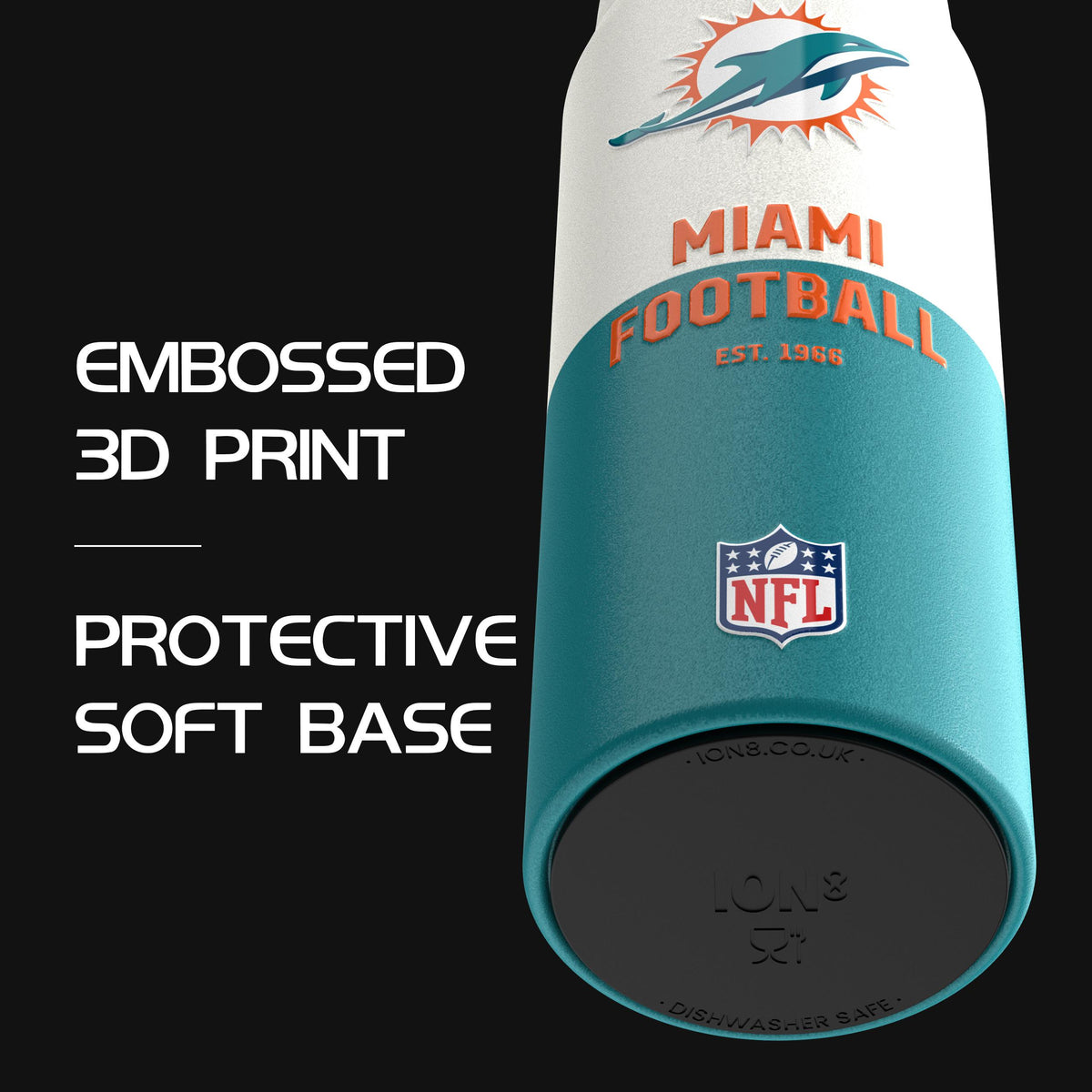 NFL x Ion8 Sports, Insulated Bottle, 50 Series, Miami Dolphins, 750ml (24oz)