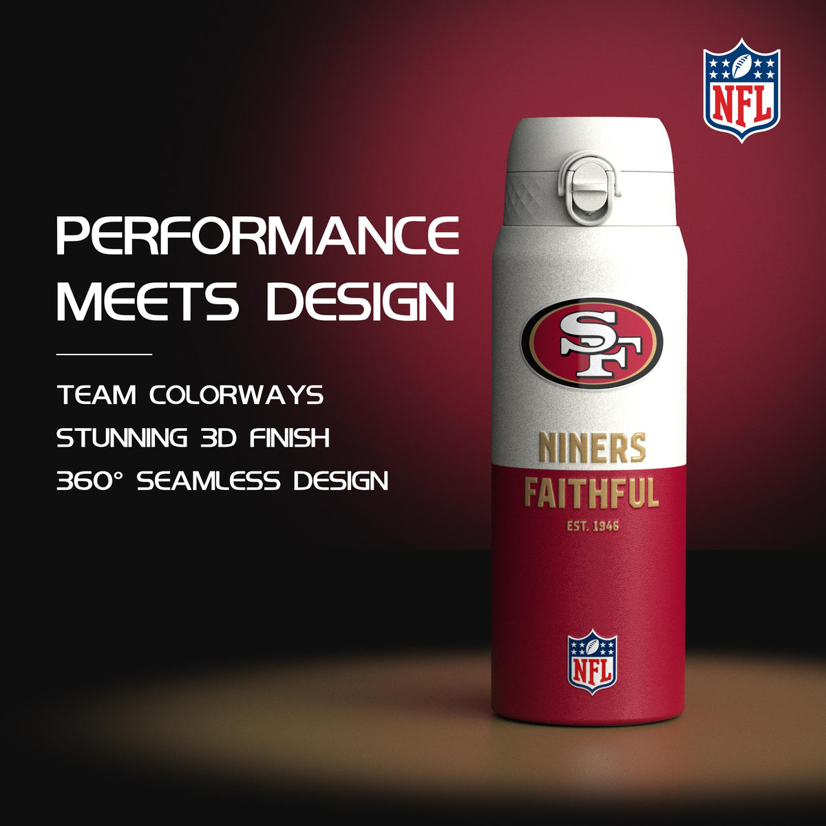 NFL x Ion8 Sports, Insulated Bottle, 50 Series, San Francisco 49ers, 750ml (24oz)