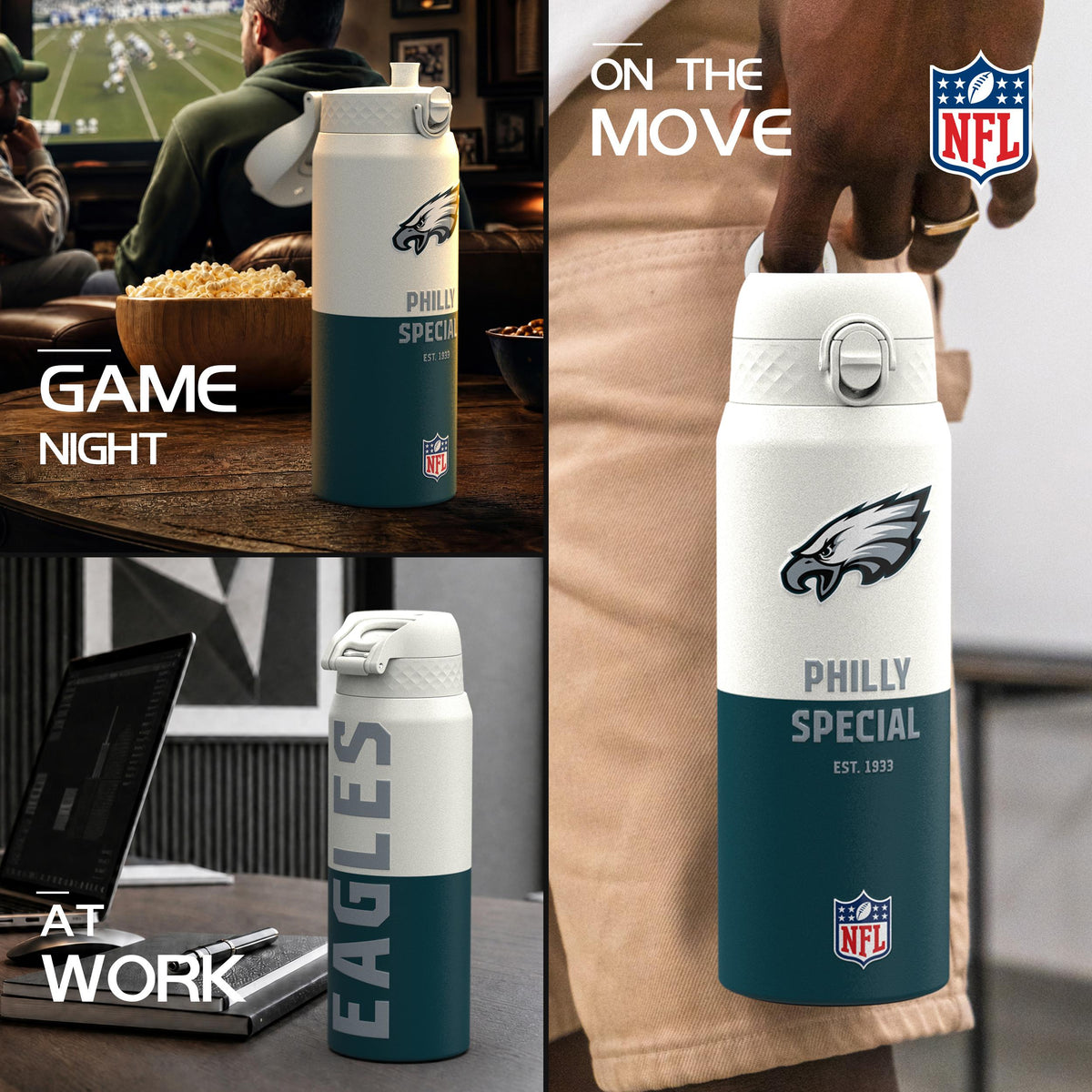 NFL x Ion8 Sports, Insulated Bottle, 50 Series, Philadelphia Eagles, 750ml (24oz)