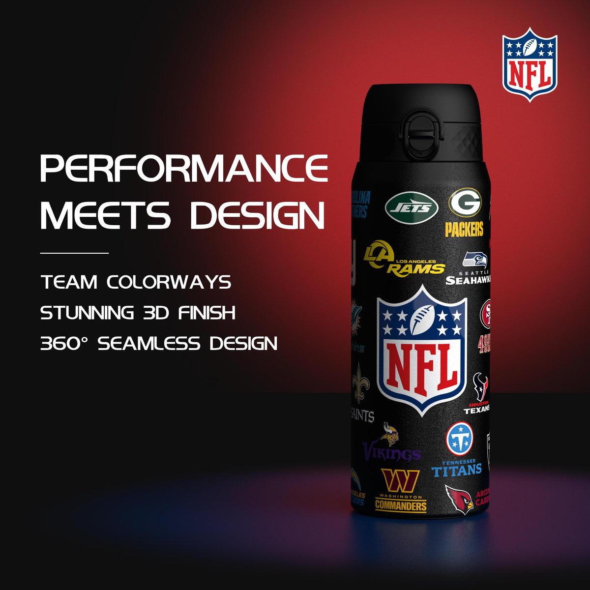 NFL x Ion8 Sports, Insulated Bottle, Logo Series, Multi Teams, 750ml (24oz)