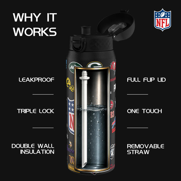 NFL x Ion8 Sports, Insulated Bottle, Logo Series, Multi Teams, 750ml (24oz)