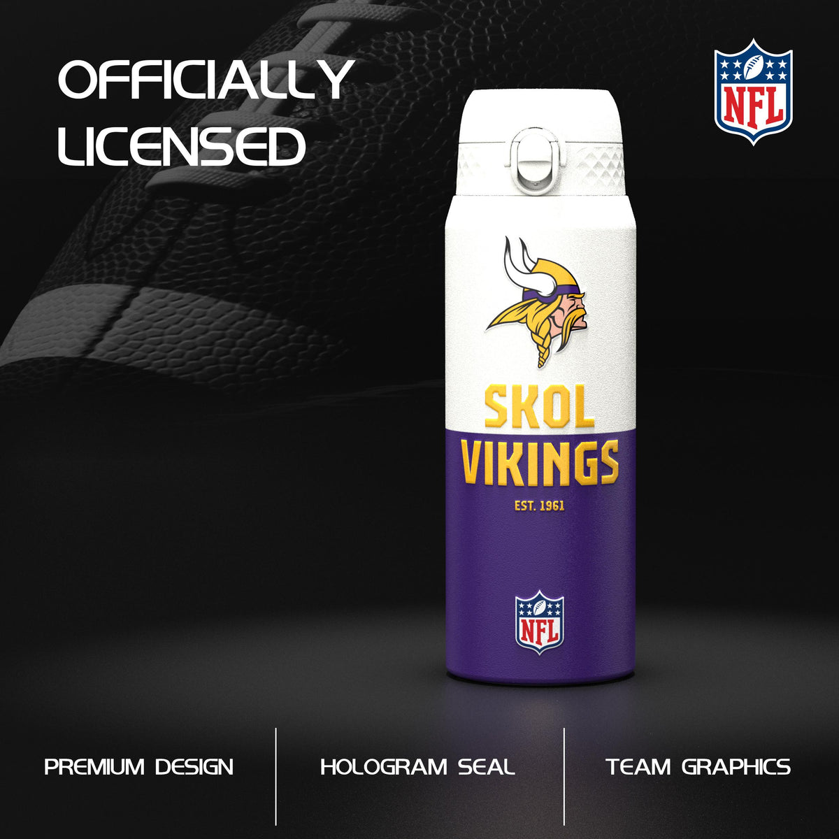 NFL x Ion8 Sports, Insulated Bottle, 50 Series, Minnesota Vikings, 750ml (24oz)