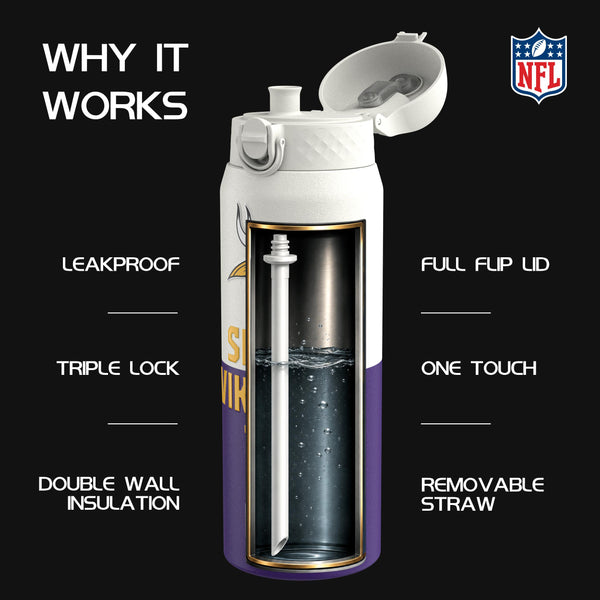 NFL x Ion8 Sports, Insulated Bottle, 50 Series, Minnesota Vikings, 750ml (24oz)