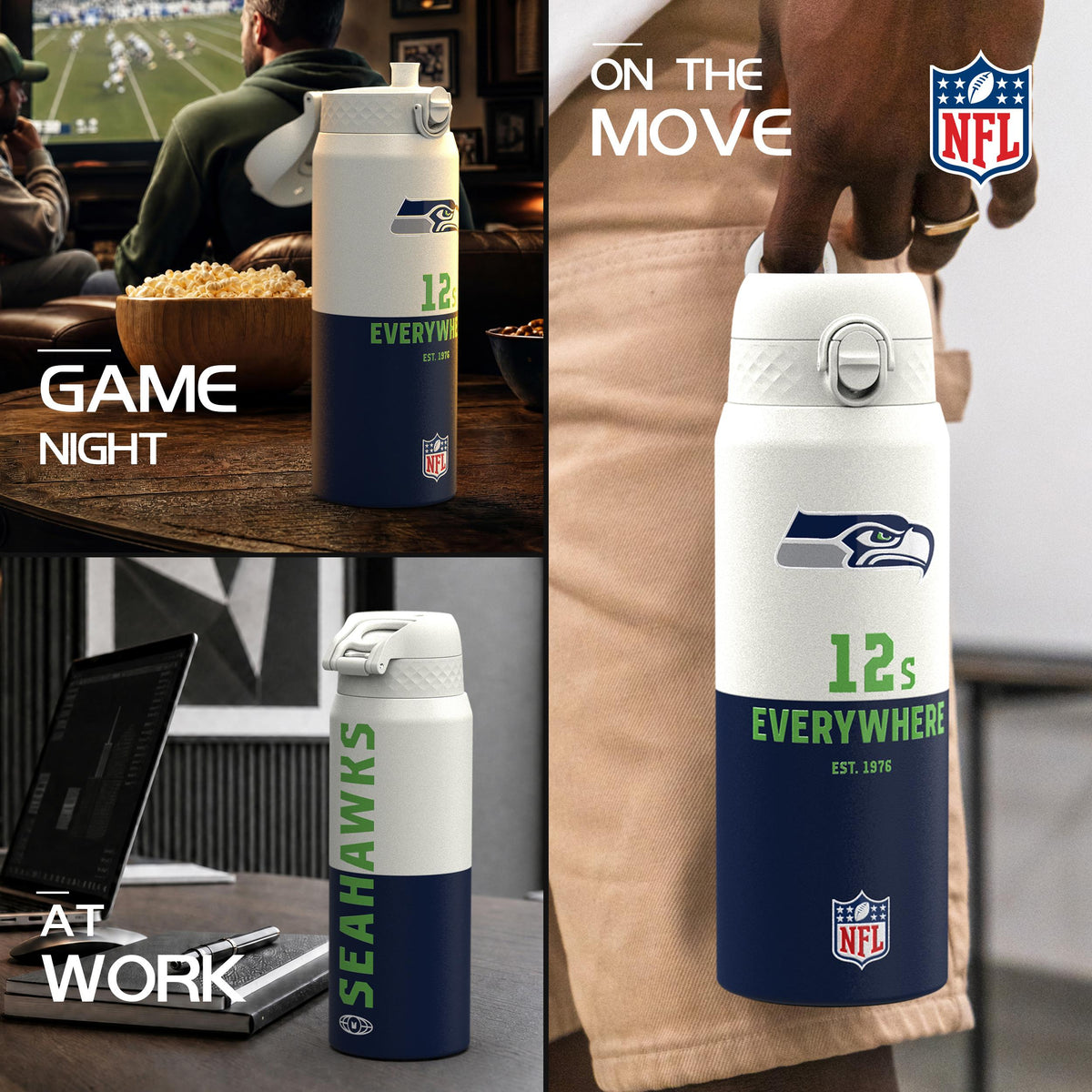 NFL x Ion8 Sports, Insulated Bottle, 50 Series, Seattle Seahawks, 750ml (24oz)