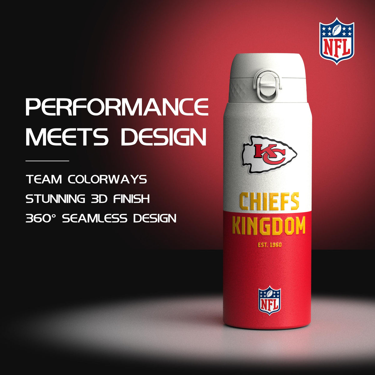 NFL x Ion8 Sports, Insulated Bottle, 50 Series, Kansas City Chiefs, 750ml (24oz)