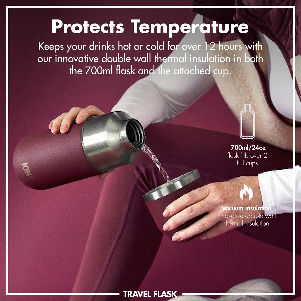 Luma Vacuum Insulated, Flask & Mug, Blackberry, 700ml (24oz)