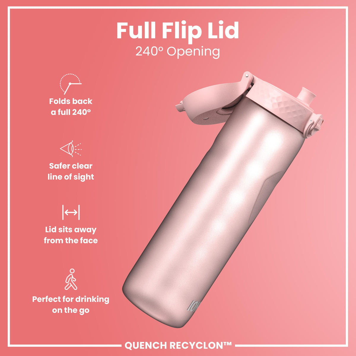 Leak Proof 1 Litre Water Bottle with Times to Drink, Recyclon, Rose, 1L
