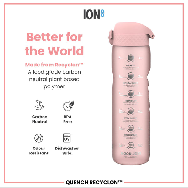 Leak Proof 1 Litre Water Bottle with Times to Drink, Recyclon, Rose, 1L