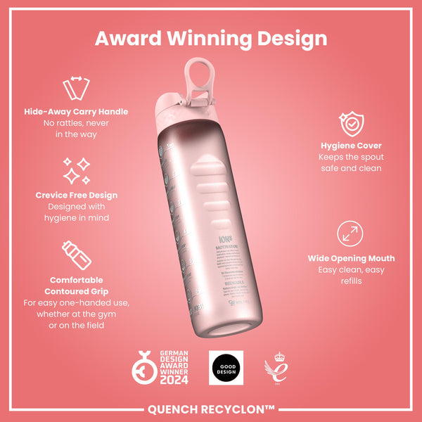 Leak Proof 1 Litre Water Bottle with Times to Drink, Recyclon, Rose, 1L