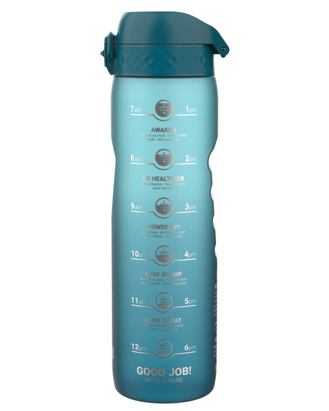 Leak Proof 1 Litre Water Bottle with Times to Drink, Recyclon, Teal & Blue, 1L