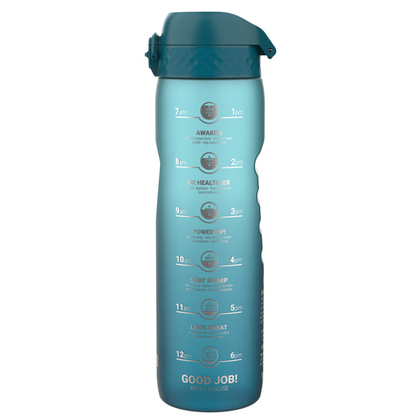 Leak Proof 1 Litre Water Bottle with Times to Drink, Recyclon, Teal & Blue, 1L