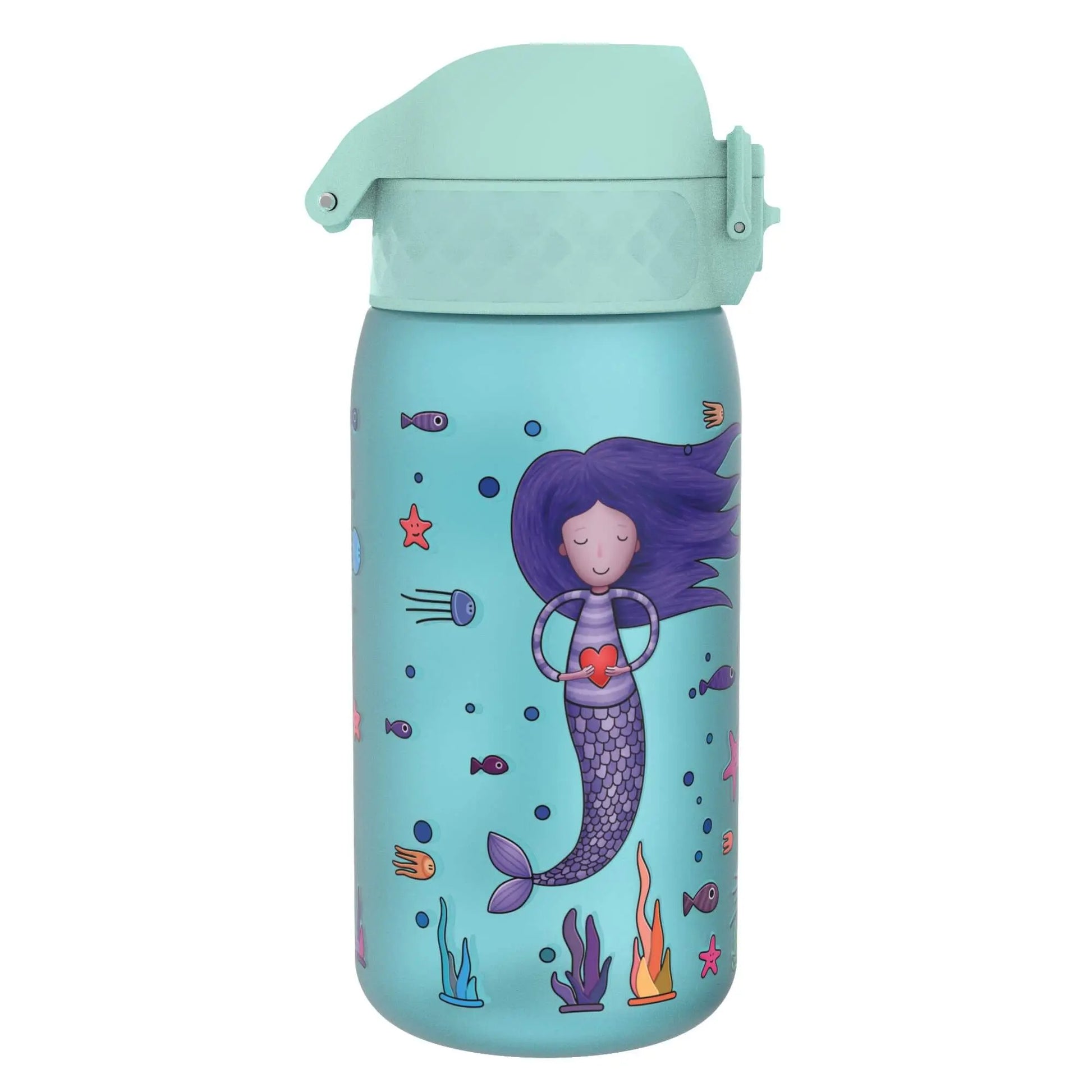 Side View of Ion8 Leak Proof Kids Water Bottle, BPA Free, Mermaid, 400ml (13oz