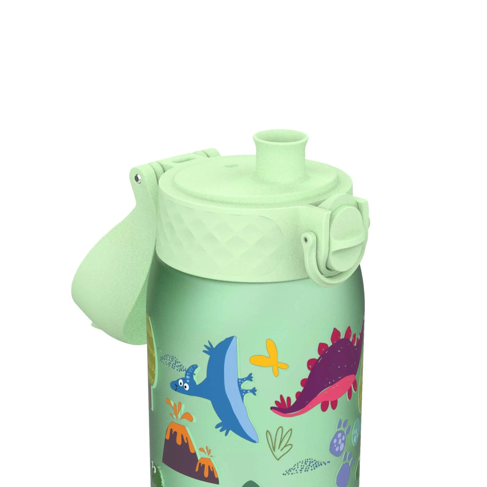 Open View of Ion8 Leak Proof Kids Water Bottle, BPA Free, Dinosaur, Green, 400ml (13oz)