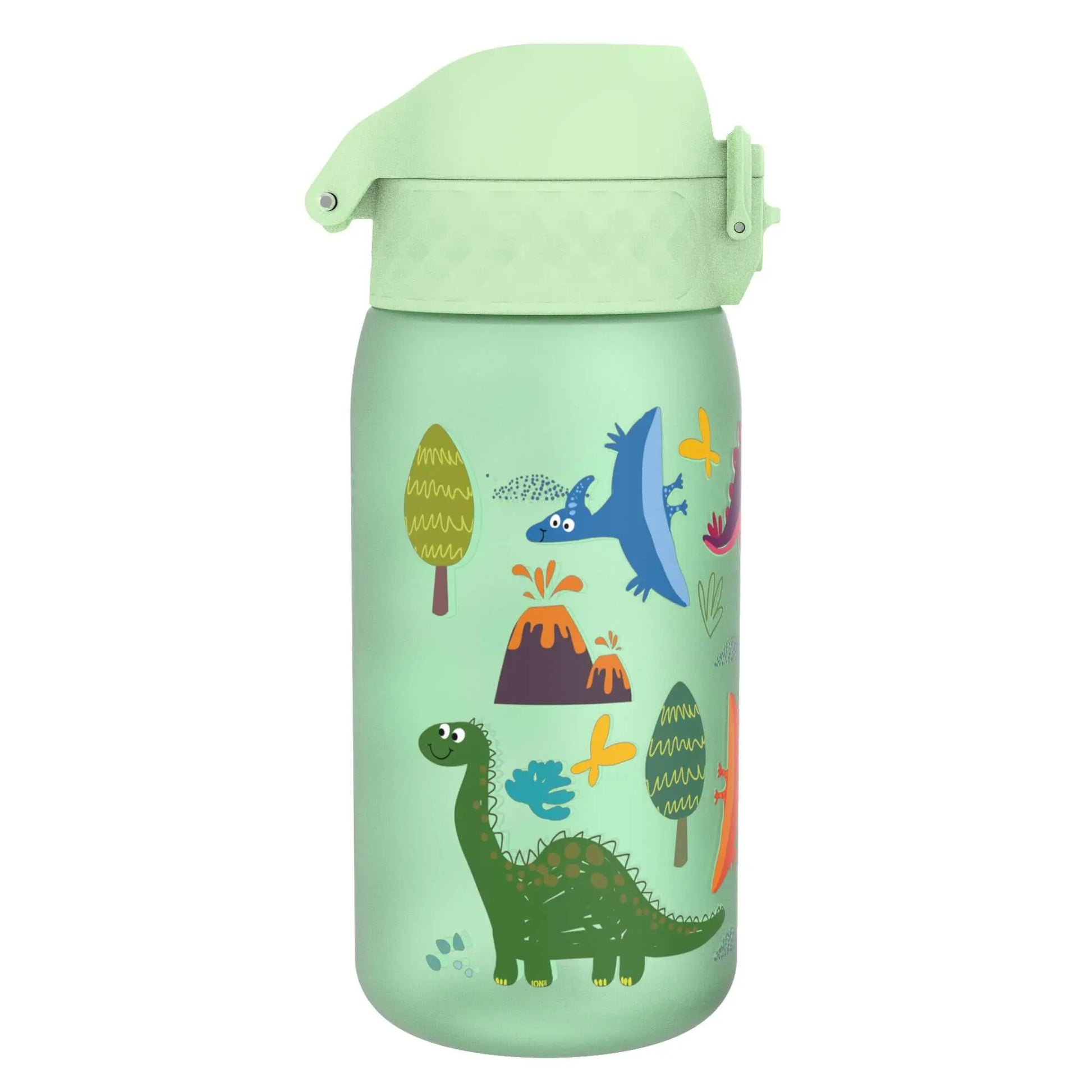 Side View of Ion8 Leak Proof Kids Water Bottle, BPA Free, Dinosaur, Green, 400ml (13oz)