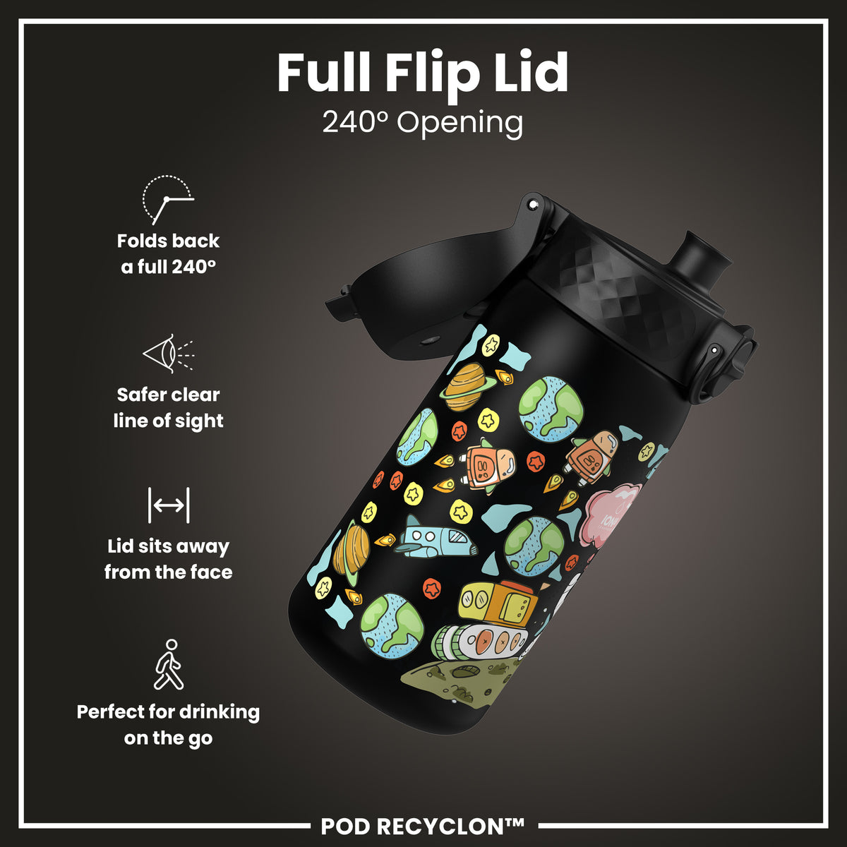 Leak Proof Kids Water Bottle, Recyclon, Space, 350ml (12oz)